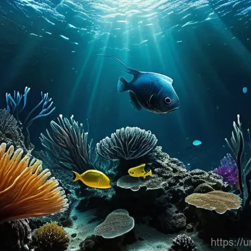 Home 27 심해 미생물과 생태적 기능 - **"A breathtaking, mysterious underwater scene in the deepest ocean trench, where no sunlight reache...