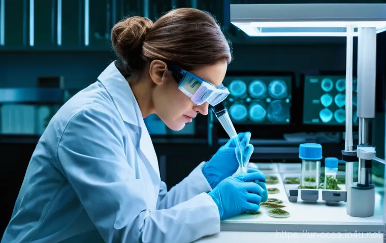 조개류 신경 독소 연구 - **Prompt 1: Scientific Discovery in the Lab**
"A highly detailed, realistic photograph of a focu...