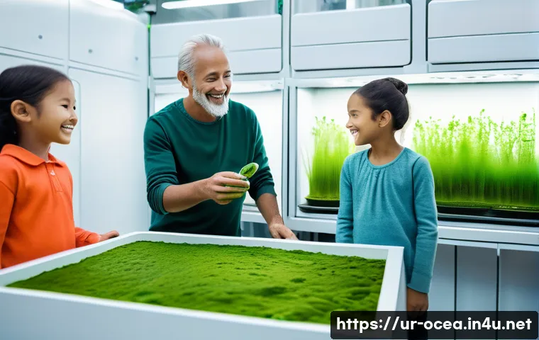 해양 미세조류 배양 기술 - **Prompt:** A diverse, multi-generational family, including parents and two children (approximately ...