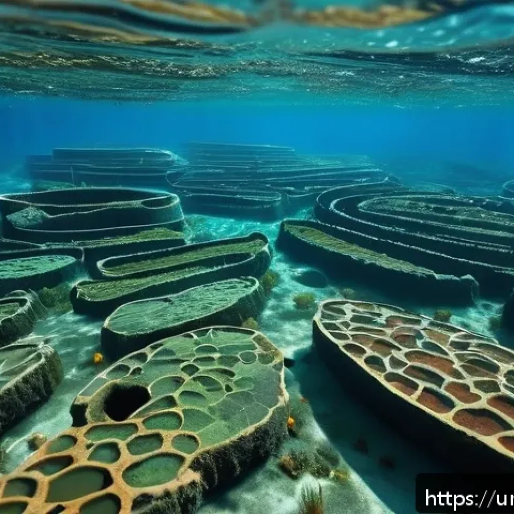 바이오리메디에이션과 해양 환경 - A detailed underwater scene showing diverse marine microorganisms such as Pseudomonas and Bacteroide...