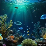 Home 23 심해 환경에서의 생물 생존 전략 - A mesmerizing deep-sea scene depicting diverse bioluminescent marine creatures illuminating the dark...