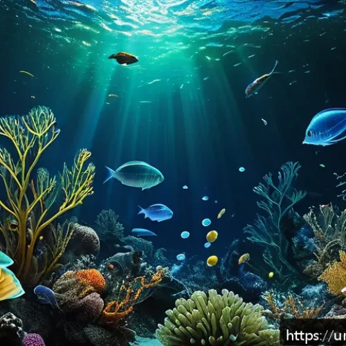 Home 17 심해 환경에서의 생물 생존 전략 - A mesmerizing deep-sea scene depicting diverse bioluminescent marine creatures illuminating the dark...